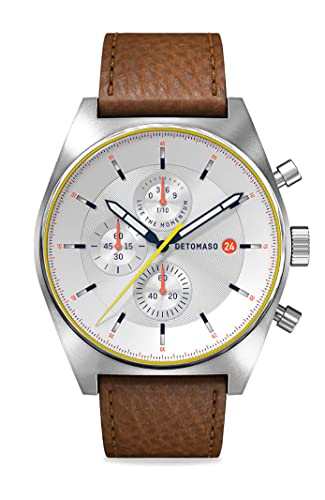 DeTomaso D10 Chronograph Limited Edition White Herren-Armbanduhr Analog Quarz Lederarmband Dunkel Braun von DeTomaso