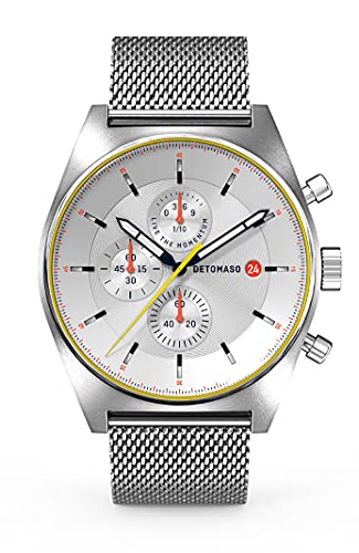 DeTomaso D10 Chronograph Limited Edition White Herren-Armbanduhr Analog Quarz Mesh Milanese Silber Brushed von DeTomaso