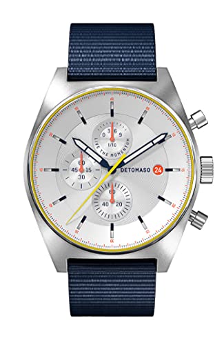 DeTomaso D10 Chronograph Limited Edition White Herren-Armbanduhr Analog Quarz Nylonarmband Dunkel Blau von DeTomaso