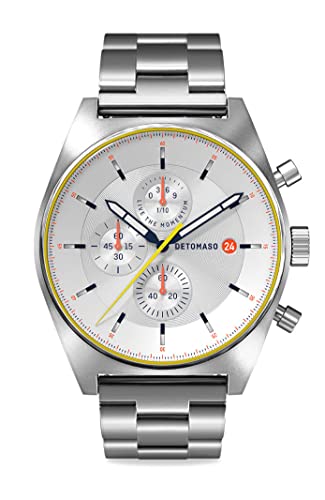 DeTomaso D10 Chronograph Limited Edition White Herren-Armbanduhr Analog Quarz Stainless Steel Silber von DeTomaso