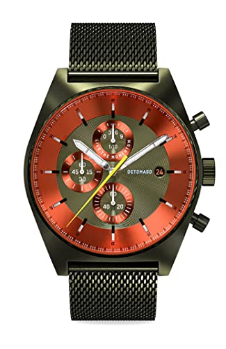 DeTomaso D10 Chronograph Olive ORANGE Herren-Armbanduhr Analog Quarz Mesh Milanese Olive Brushed von DeTomaso