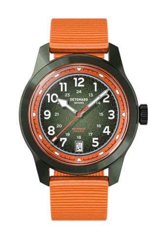 DeTomaso Green Explorer Automatic Olive Herren Armbanduhr Analog Automatik #Tide Ocean Material® Armband Orange von DeTomaso