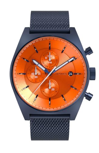 DeTomaso Herrenuhr D10 Chronograph in Blue Bold Orange - Armbanduhr an blauem Mesh-Armband - aus 316L Chirurgenstahl mit einem Quarzuhrwerk & saphirgehärtetem Mineralglas – 43 mm von DeTomaso