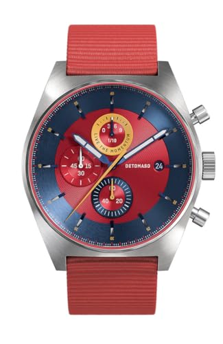 DeTomaso Herrenuhr D10 Chronograph in Blue Red - Armbanduhr an rotem Ocean Plastic-Armband - aus 316L Chirurgenstahl mit einem Quarzuhrwerk & saphirgehärtetem Mineralglas – 43 mm von DeTomaso