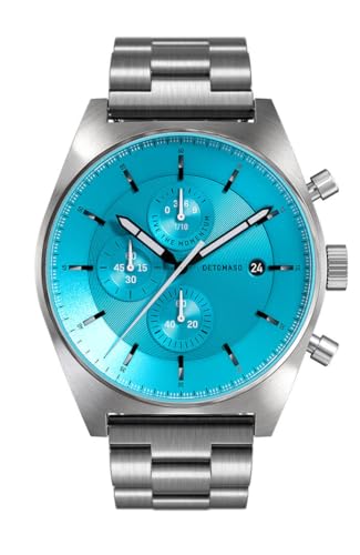 DeTomaso Herrenuhr D10 Chronograph in Minty Blue - Armbanduhr an silbernem Edelstahl-Armband - aus 316L Chirurgenstahl mit einem Quarzuhrwerk & saphirgehärtetem Mineralglas – 43 mm von DeTomaso