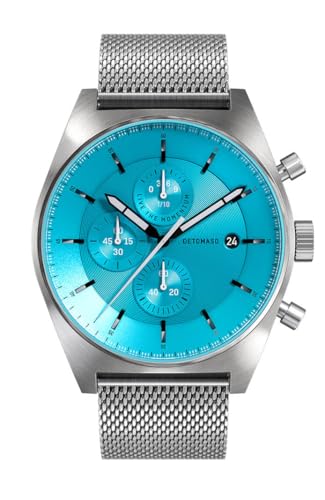 DeTomaso Herrenuhr D10 Chronograph in Minty Blue - Armbanduhr an silbernem Mesh-Armband - aus 316L Chirurgenstahl mit einem Quarzuhrwerk & saphirgehärtetem Mineralglas – 43 mm von DeTomaso