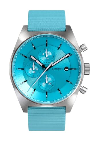DeTomaso Herrenuhr D10 Chronograph in Minty Blue - Armbanduhr an türkisem Ocean Plastic-Armband - aus 316L Chirurgenstahl mit einem Quarzuhrwerk & saphirgehärtetem Mineralglas – 43 mm von DeTomaso