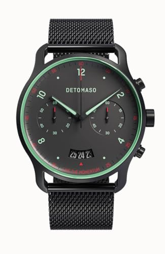 DeTomaso Herrenuhr Sorpasso Chronograph in Gray Mint - Armbanduhr an schwarzem Mesh-Armband - aus 316L Chirurgenstahl mit einem Quarzuhrwerk & saphirgehärtetem Mineralglas – 42 mm von DeTomaso