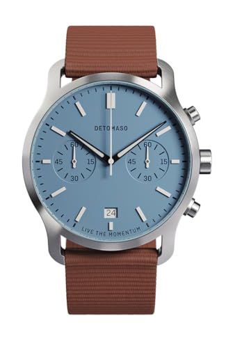 DeTomaso Herrenuhr Sorpasso Chronograph in Minty Blue - Armbanduhr an rotem Ocean Plastic-Armband - aus 316L Chirurgenstahl mit einem Quarzuhrwerk & saphirgehärtetem Mineralglas – 42 mm von DeTomaso
