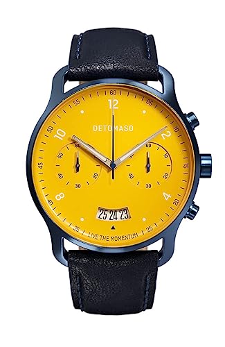 DeTomaso SORPASSO Chrono Giallo BLU Herren-Armbanduhr Analog Quarz Leder Armband Dunkelblau von DeTomaso