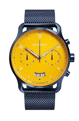 DeTomaso SORPASSO Chrono Giallo BLU Herren-Armbanduhr Analog Quarz Milanese Armband Dunkelblau von DeTomaso