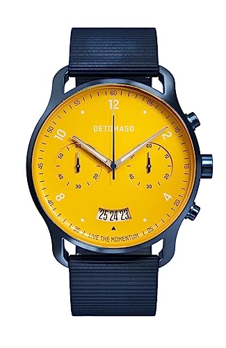 DeTomaso SORPASSO Chrono Giallo BLU Herren-Armbanduhr Analog Quarz Nylon Armband Dunkelblau von DeTomaso