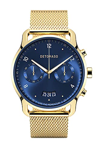 DeTomaso SORPASSO Chrono Gold Blue Blau Herren-Armbanduhr Analog Quarz Mesh Milanese Gold von DeTomaso