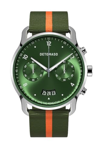 DeTomaso SORPASSO Chrono LE Silver Green Silber Grün Herren-Armbanduhr Analog Quarz #Tide Ocean Material® Armband Olive Orange von DeTomaso