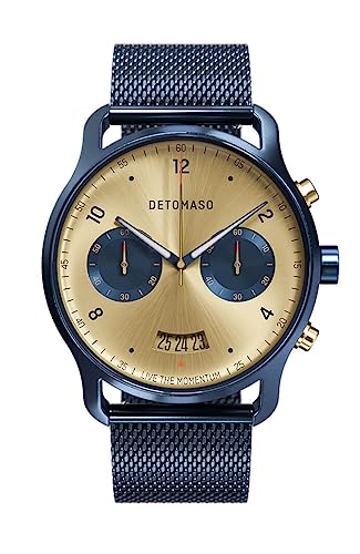DeTomaso SORPASSO Chrono ORO BLU Herren-Armbanduhr Analog Quarz Milanese Armband Dunkelblau von DeTomaso