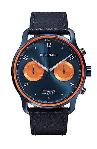 DeTomaso SORPASSO Chrono Velocita Due Herren-Armbanduhr Analog Quarz Leder Armband Dunkelblau von DeTomaso