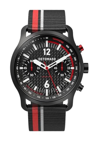 DeTomaso SORPASSO Chronograph Carbon Black RED Schwarz Rot Herren Armbanduhr Analog Quarz #Tide Ocean Material® Armband Schwarz/Rot von DeTomaso