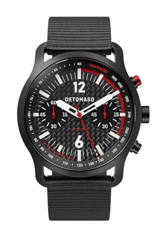 DeTomaso SORPASSO Chronograph Carbon Black RED Schwarz Rot Herren Armbanduhr Analog Quarz #Tide Ocean Material® Armband Schwarz von DeTomaso