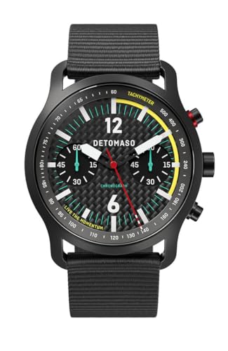 DeTomaso SORPASSO Chronograph Carbon Black Yellow Schwarz Gelb Herren Armbanduhr Analog Quarz #Tide Ocean Material® Armband Schwarz von DeTomaso