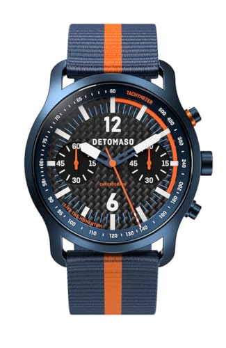 DeTomaso SORPASSO Chronograph Carbon Blue ORANGE Blau Orange Herren Armbanduhr Analog Quarz Armband Blau/Orange von DeTomaso
