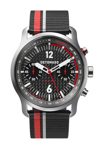 DeTomaso SORPASSO Chronograph Carbon Silver Silber Herren Armbanduhr Analog Quarz Armband Schwarz/Rot von DeTomaso