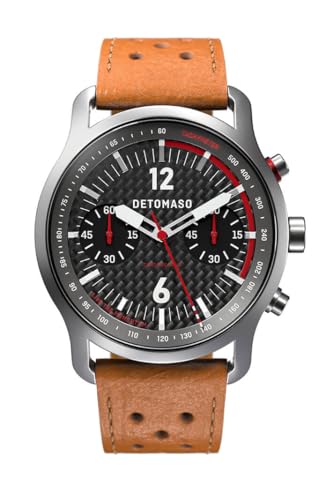 DeTomaso SORPASSO Chronograph Carbon Silver Silber Herren Armbanduhr Analog Quarz Leder Armband Braun von DeTomaso