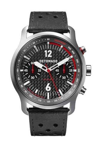 DeTomaso SORPASSO Chronograph Carbon Silver Silber Herren Armbanduhr Analog Quarz Leder Armband Schwarz von DeTomaso