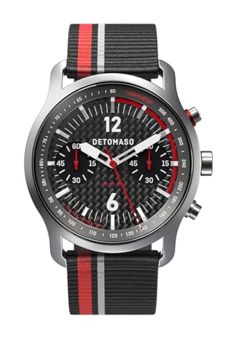 DeTomaso SORPASSO Chronograph Carbon Silver Silber Herren Armbanduhr Analog Quarz #Tide Ocean Material® Armband Schwarz/Rot von DeTomaso