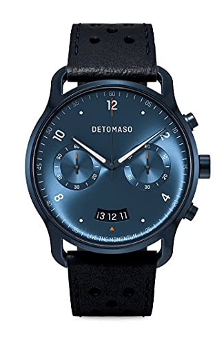 DeTomaso SORPASSO Chronograph Dark Blue Herren-Armbanduhr Analog Quarz Lederarmband Blau von DeTomaso