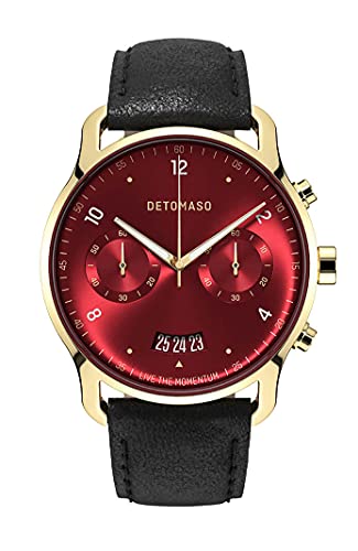 DeTomaso SORPASSO Chronograph Limited Edition Gold RED Herren-Armbanduhr Analog Quarz Leder Armband Schwarz von DeTomaso