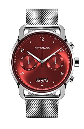 DeTomaso SORPASSO Chronograph Limited Edition Silver RED Herren-Armbanduhr Analog Quarz Mesh Milanese Silber von DeTomaso