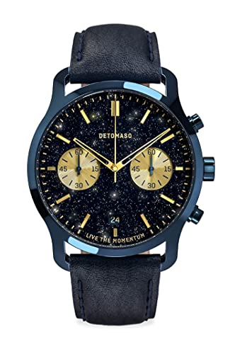 DeTomaso SORPASSO Chronograph Limited Edition Stella ORO Blau Herren-Armbanduhr Analog Quarz Lederarmband Dunkelblau von DeTomaso