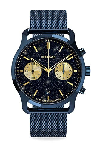 DeTomaso SORPASSO Chronograph Stella ORO Blau Herren-Armbanduhr Analog Quarz Mesh Milanese Armband Blau von DeTomaso