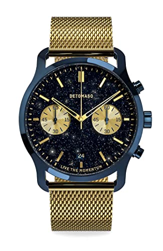 DeTomaso SORPASSO Chronograph Stella ORO Blau Herren-Armbanduhr Analog Quarz Mesh Milanese Armband Gold von DeTomaso