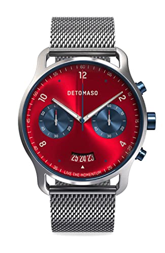 DeTomaso SORPASSO MACCHINA Silver Rot Herren-Armbanduhr Analog Quarz Mesh Milanese Silber von DeTomaso