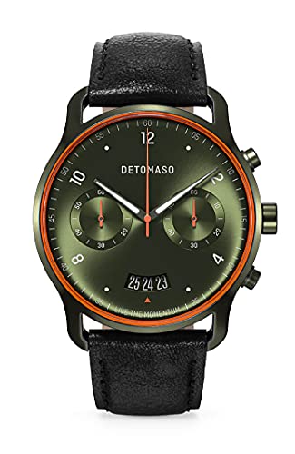 DeTomaso SORPASSO Velocita Olive Orange Herren-Armbanduhr Analog Quarz Lederarmband Schwarz von DeTomaso