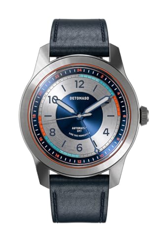 DeTomaso URBAN Explorer Automatic GMT Silver Blue Silber Blau Herren Armbanduhr Analog Automatik Leder Armband Blau von DeTomaso