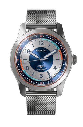 DeTomaso URBAN Explorer Automatic GMT Silver Blue Silber Blau Herren Armbanduhr Analog Automatik Mesh Armband Silber von DeTomaso