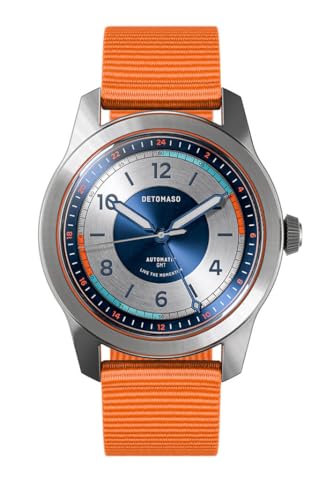 DeTomaso URBAN Explorer Automatic GMT Silver Blue Silber Blau Herren Armbanduhr Analog Automatik #Tide Ocean Material® Armband Orange von DeTomaso