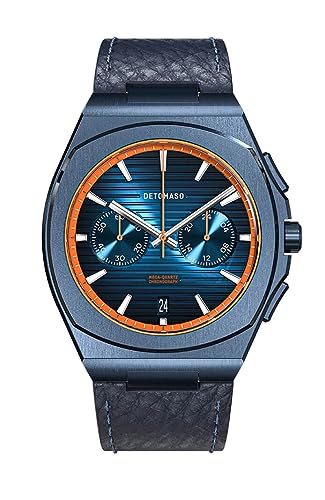 DeTomaso VOLTRE Chrono First Edition Blue ORANGE Blau Herren-Armbanduhr Analog Quarz Leder Blau von DeTomaso