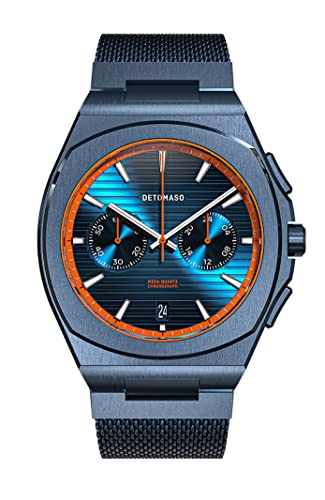 DeTomaso VOLTRE Chrono First Edition Blue ORANGE Blau Herren-Armbanduhr Analog Quarz Mesh Milanese Blau von DeTomaso