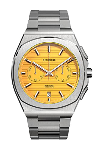 DeTomaso VOLTRE Chrono First Edition Giallo Gelb Herren-Armbanduhr Analog Quarz Edelstahl Silber von DeTomaso