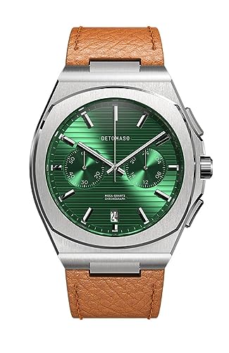 DeTomaso VOLTRE Chrono First Edition Green Grün Herren-Armbanduhr Analog Quarz Leder Braun von DeTomaso