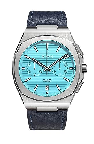 DeTomaso VOLTRE Chrono First Edition Minty Blue Türkis Herren-Armbanduhr Analog Quarz Leder Blau von DeTomaso