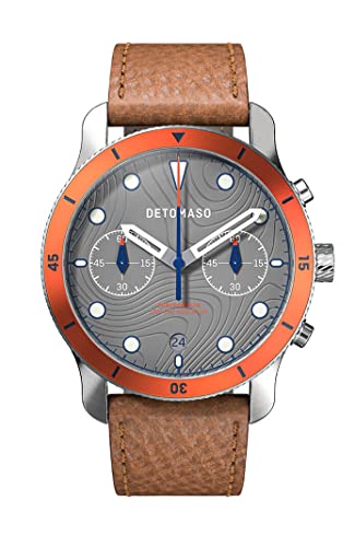 DeTomaso Venture Chronograph TOPO Gray Grau Herren-Armbanduhr Analog Quarz Lederarmband Braun von DeTomaso