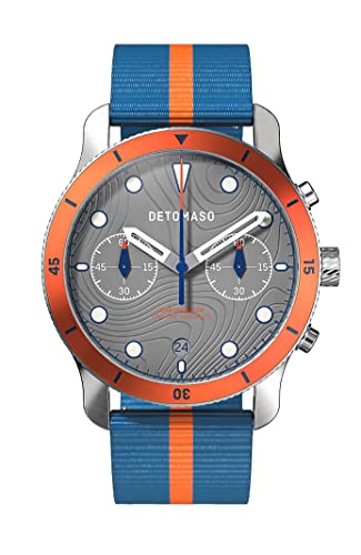 DeTomaso Venture Chronograph TOPO Gray Grau Herren-Armbanduhr Analog Quarz Nylon Armband Blau Orange von DeTomaso