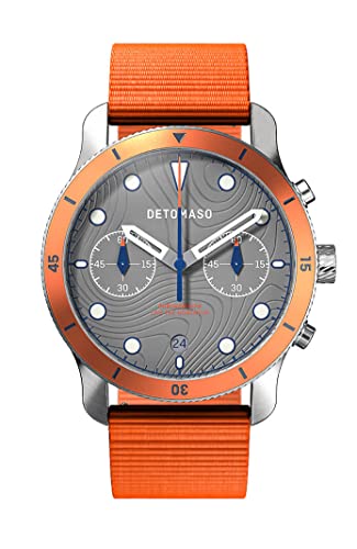 DeTomaso Venture Chronograph TOPO Gray Grau Herren-Armbanduhr Analog Quarz Nylon Armband Orange von DeTomaso