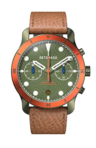 DeTomaso Venture Chronograph TOPO Olive Olive Herren-Armbanduhr Analog Quarz Lederarmband Braun von DeTomaso