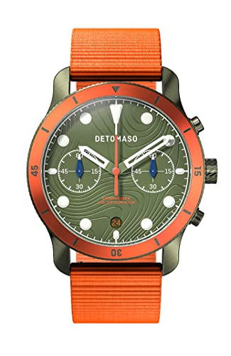 DeTomaso Venture Chronograph TOPO Olive Olive Herren-Armbanduhr Analog Quarz Nylon Armband Orange von DeTomaso
