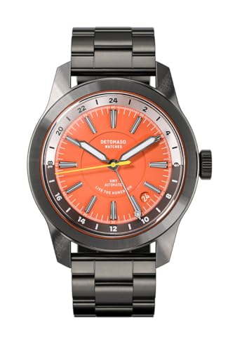 DeTomaso World Explorer Automatic GMT Gray ORANGE Grau Orange Herren Armbanduhr Analog Automatik Stahl Armband Grau von DeTomaso
